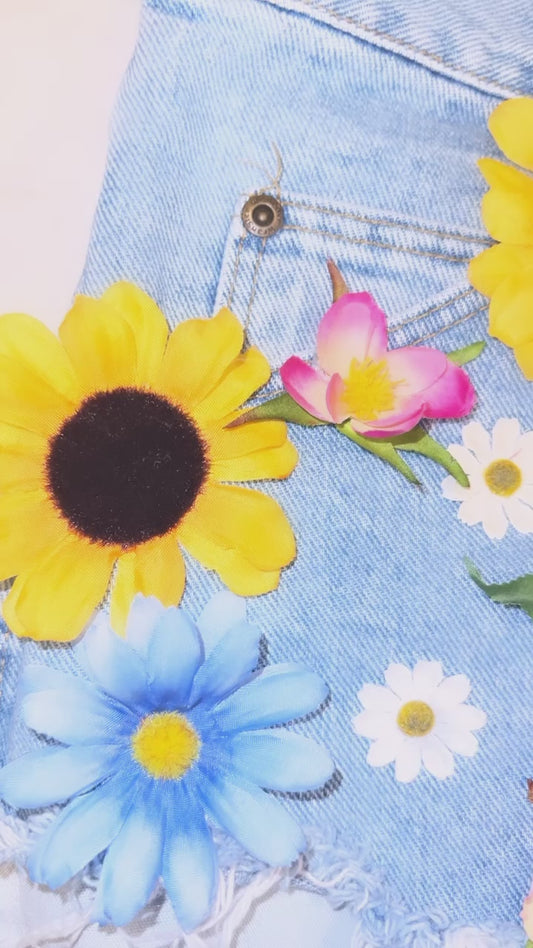 Flower bloom denim shorts