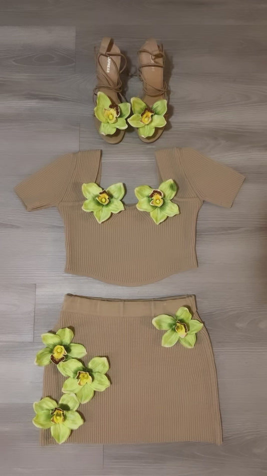 Green orchid skirt set