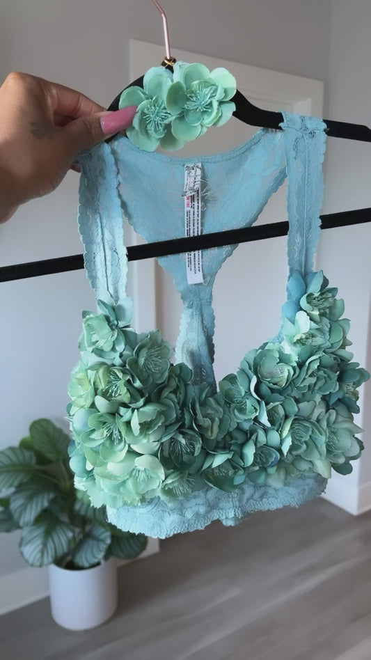 Teal Turquoise Flower Top